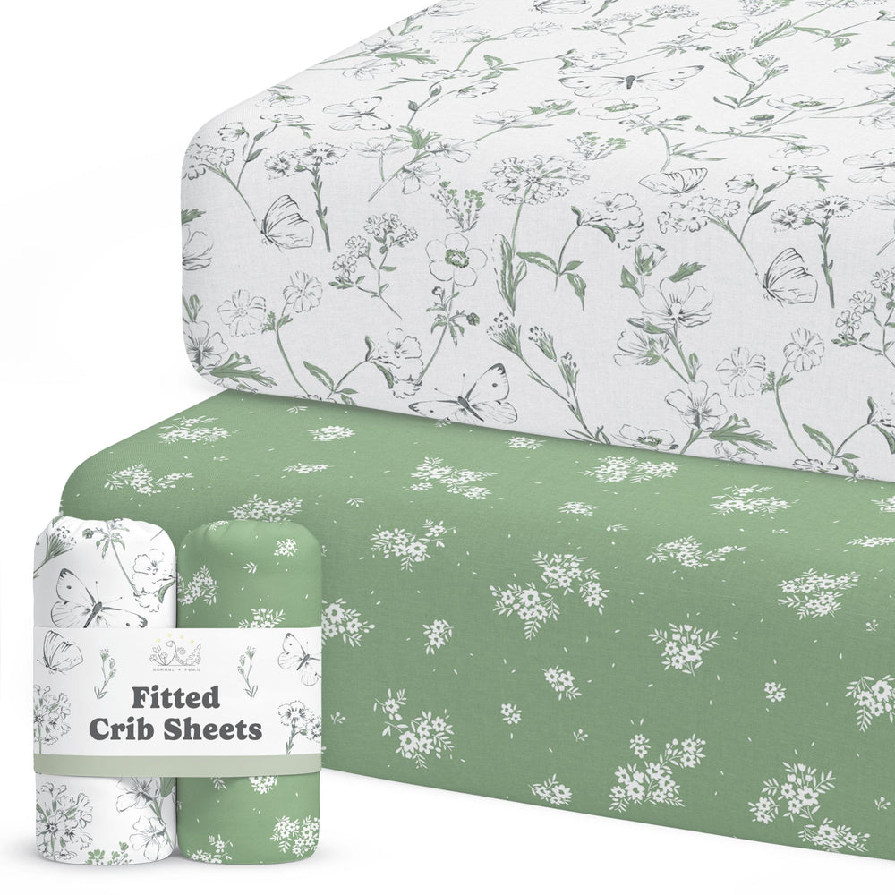 Sorrel + Fern crib sheet Butterfly Garden pattern adds vibrant, cozy bedding to a nursery.