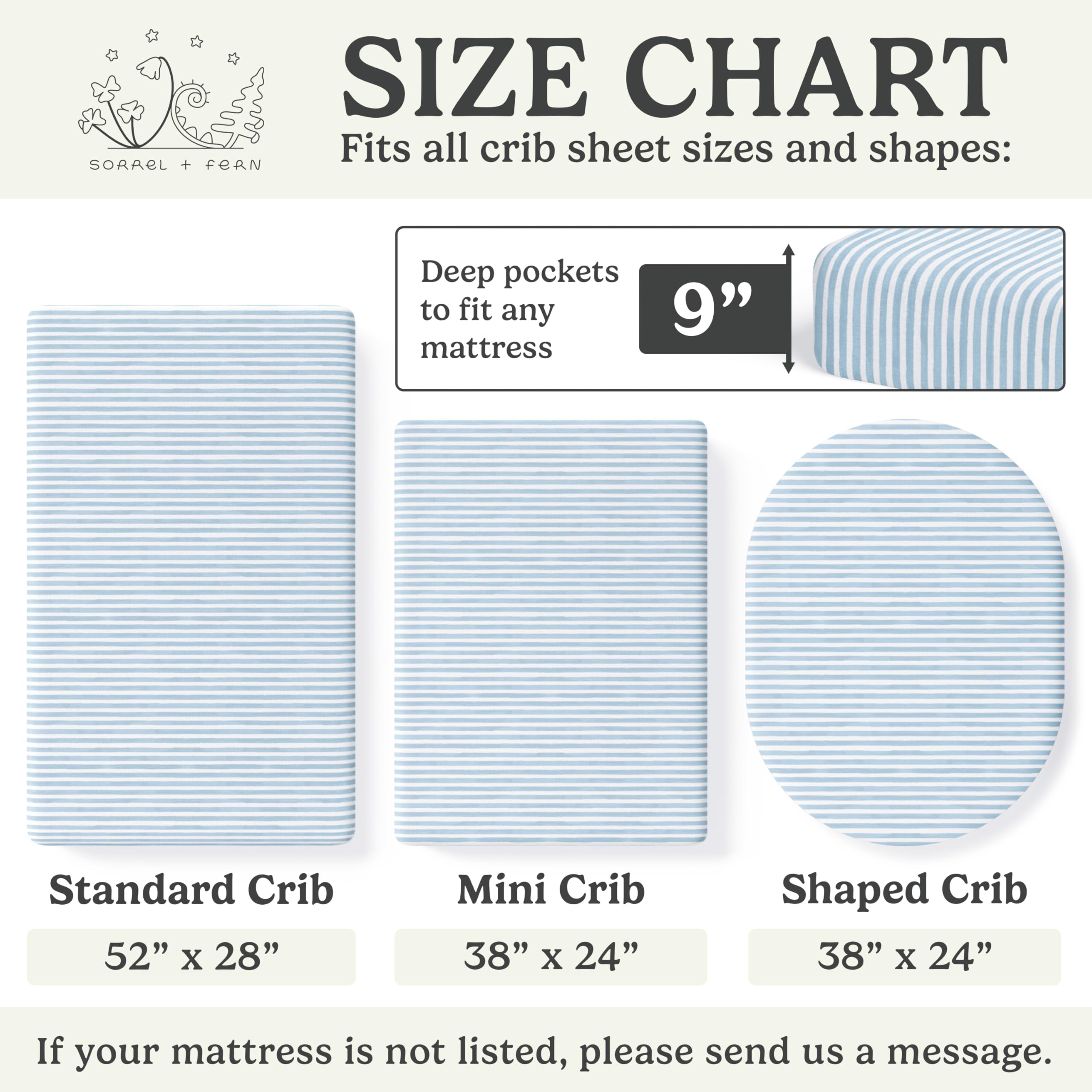 Sorrel Fern crib sheets in a neutral nursery scene suitable for boy or girl.