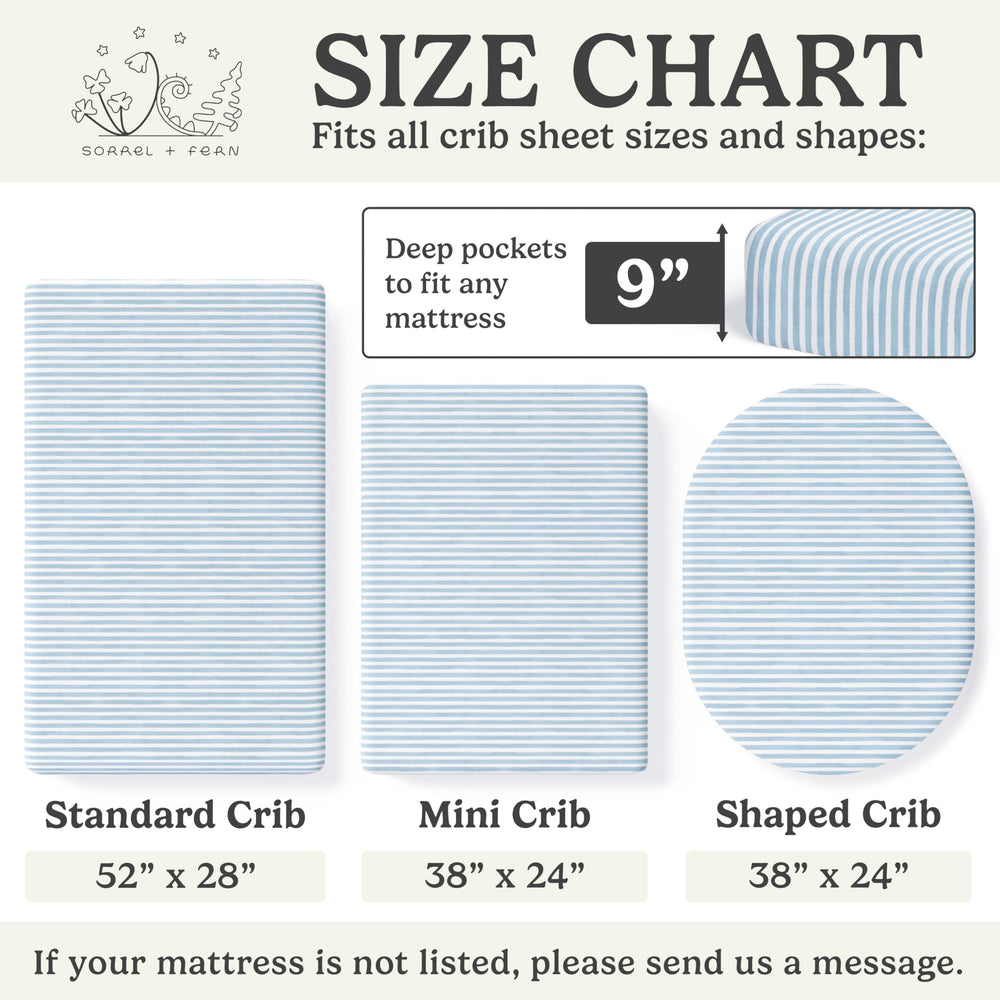 Sorrel Fern crib sheets in a neutral nursery scene suitable for boy or girl.