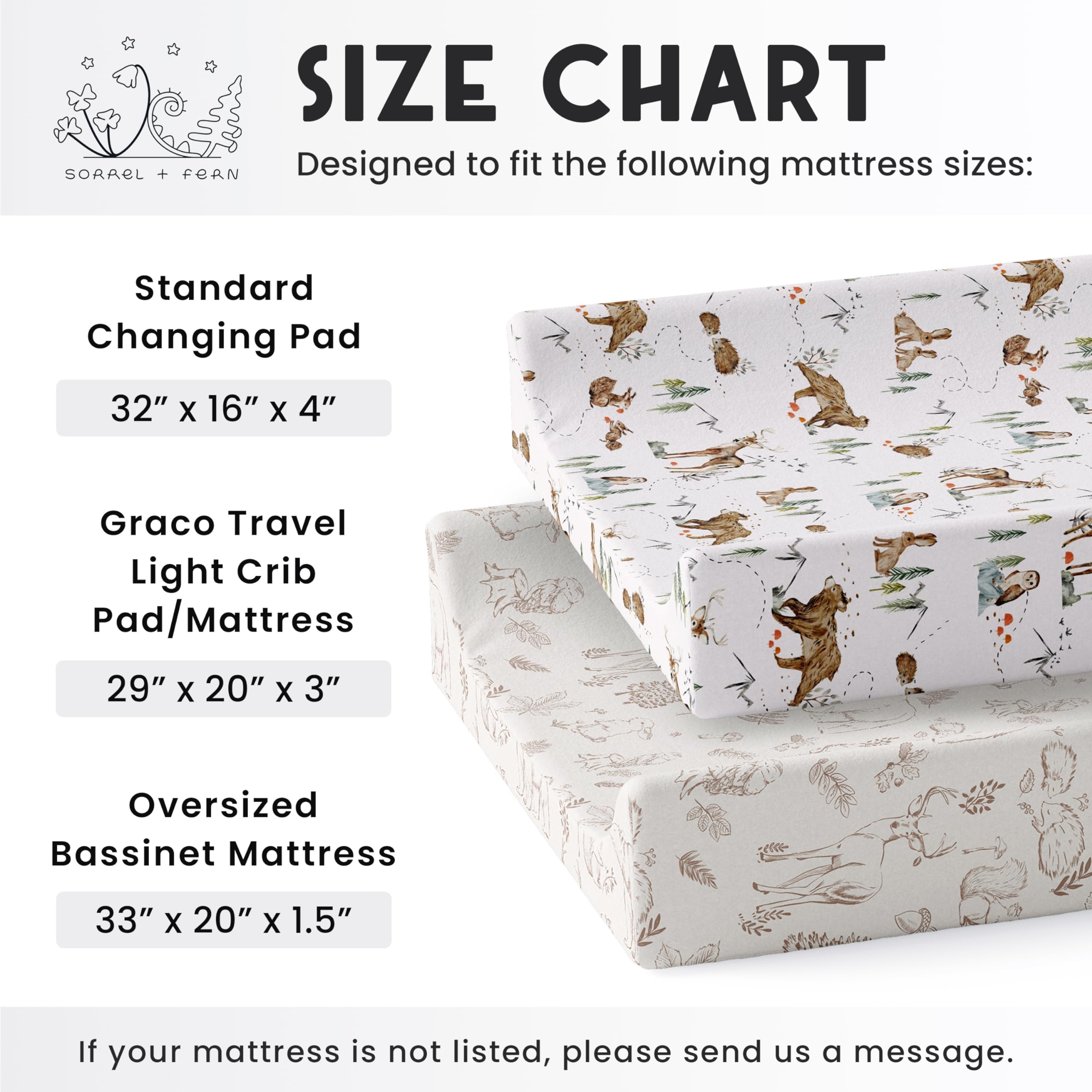 Sorrel + Fern elastic and deeper pockets ensure snug, secure fit on changing pad.