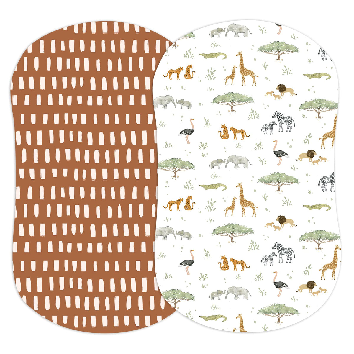 Sorrel + Fern Safari Adventures bassinet sheets pack cover showcases soft premium cotton blend for restful baby sleep