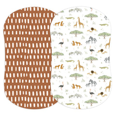 Sorrel + Fern Safari Adventures bassinet sheets pack cover showcases soft premium cotton blend for restful baby sleep