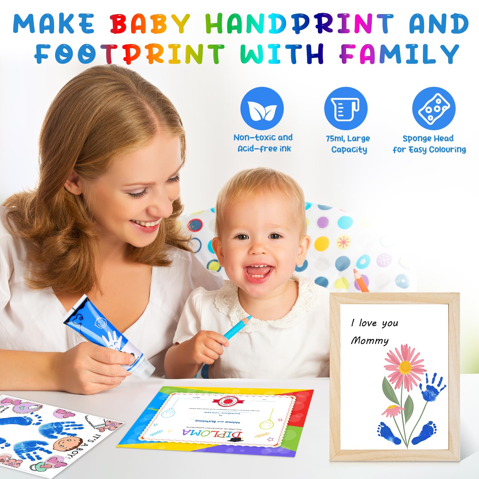 Sortnic blue baby footprint ink 75ml helps create lasting memory with washable prints.