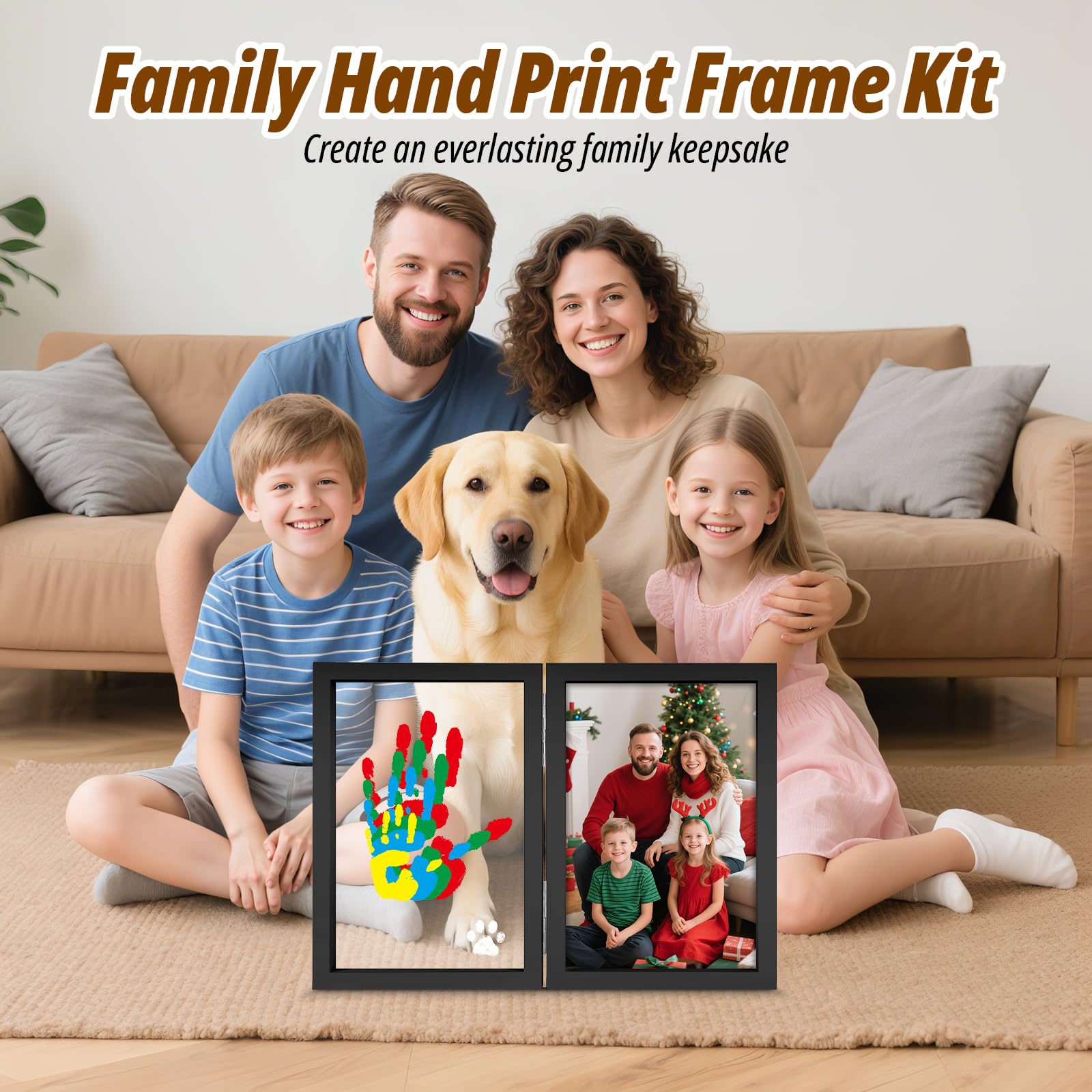 Sortnic four handprints with portrait captures family memories beautifully.