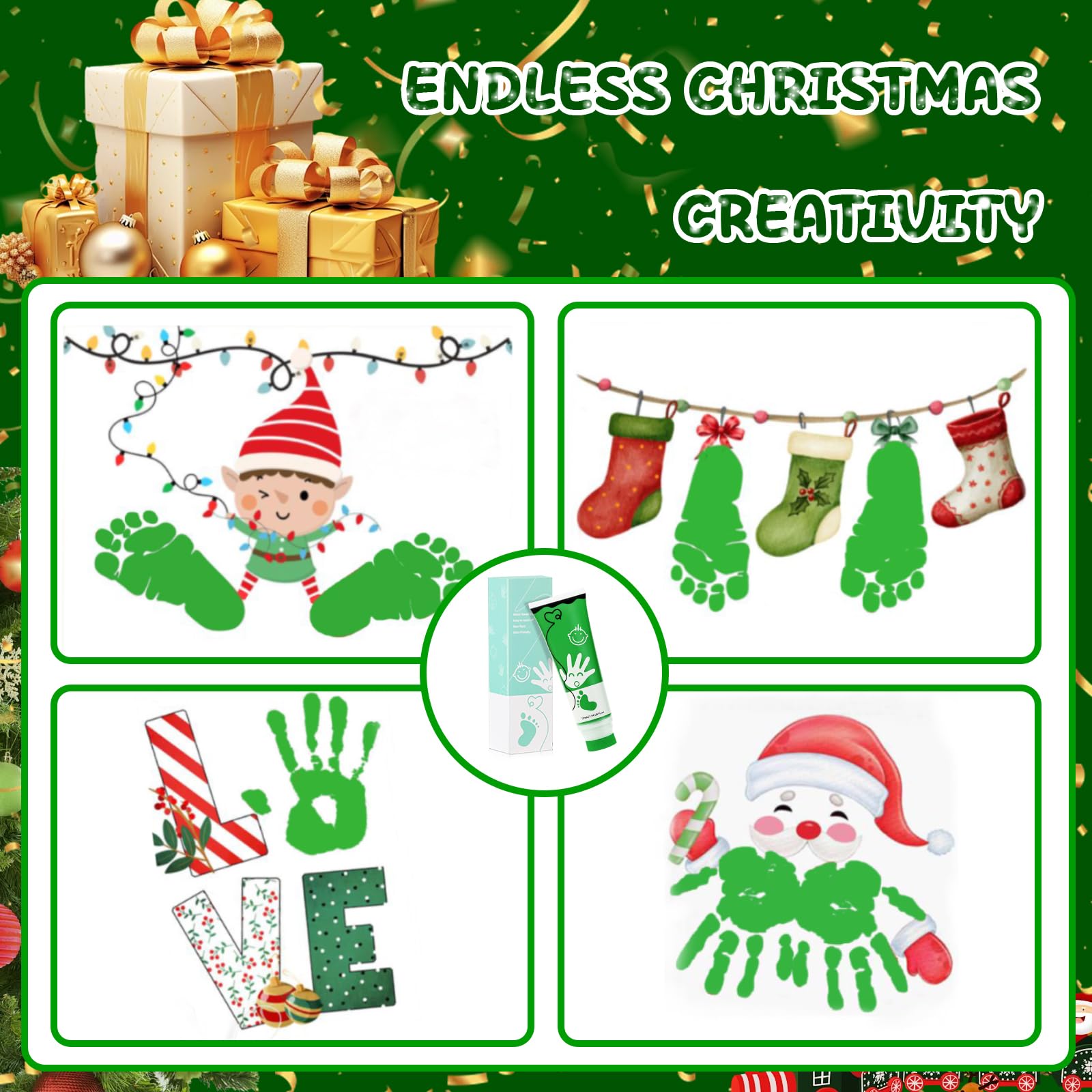 Sortnic green washable ink cleans up easily after baby prints and crafts.