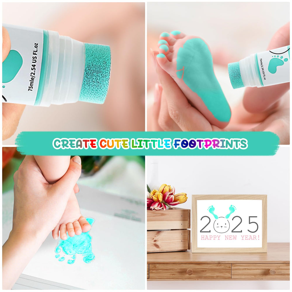 Sortnic mint-green baby footprint ink for lasting memories.