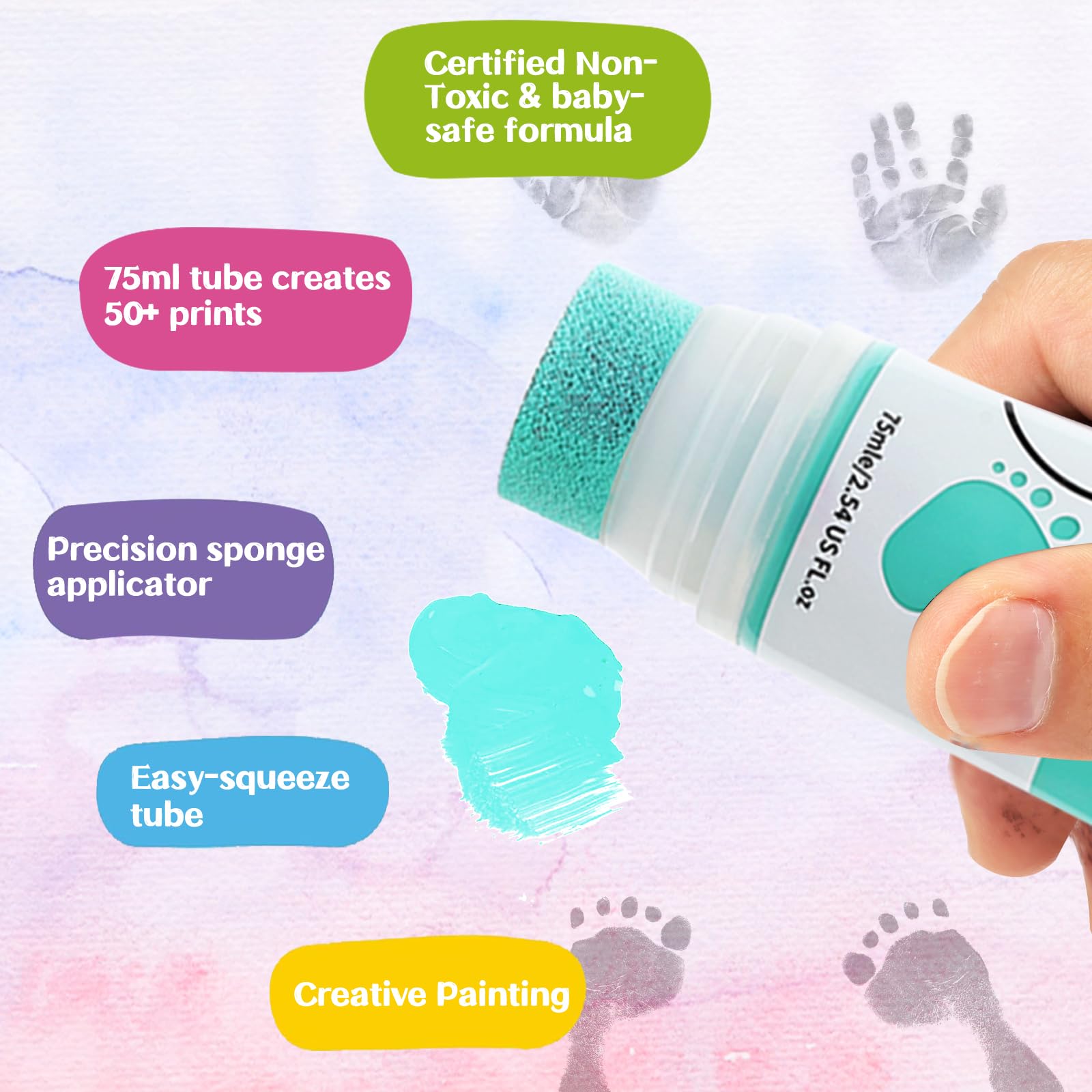 Sortnic mint-green tube with squeeze-head enables precise prints.