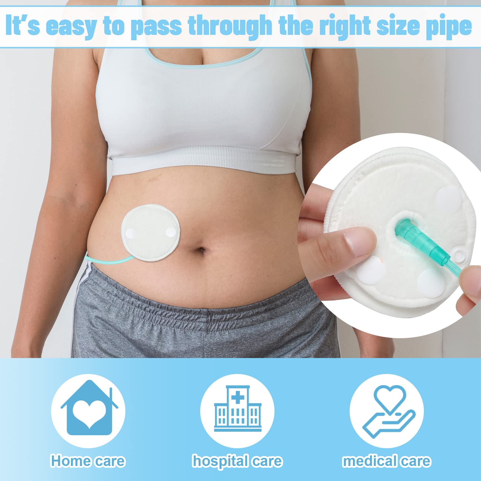 Sosation g-tube pad conceals the tube to preserve privacy during activities.