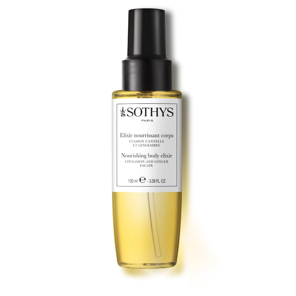 SOTHYS Nourishing Body Elixir bottle pour prepares a soothing hydration ritual.