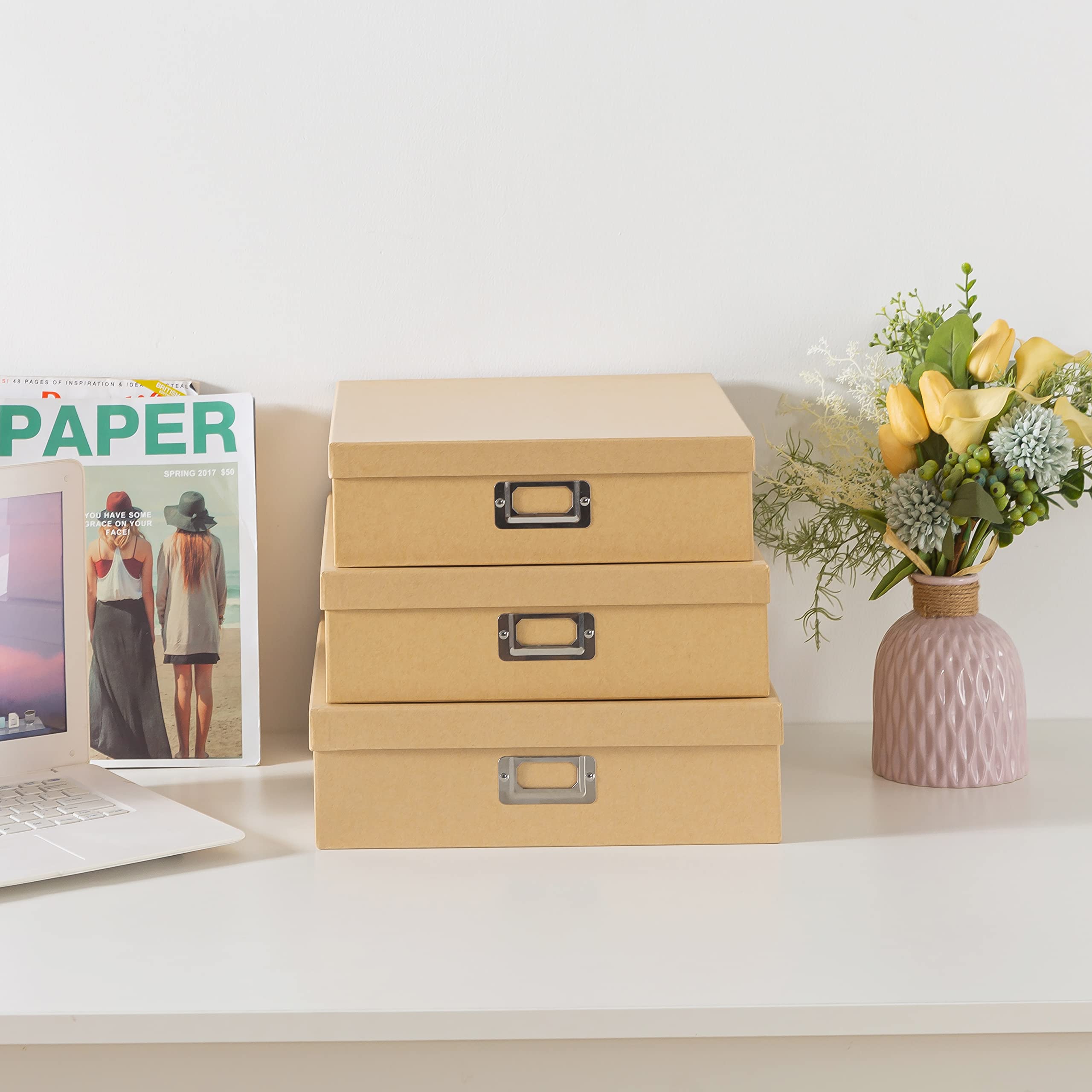 Soul & Lane medium storage box with lid ideal for document organization in a home office.