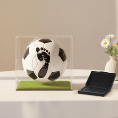 Soulchen baby soccer ball display case with footprints for keepsake decor