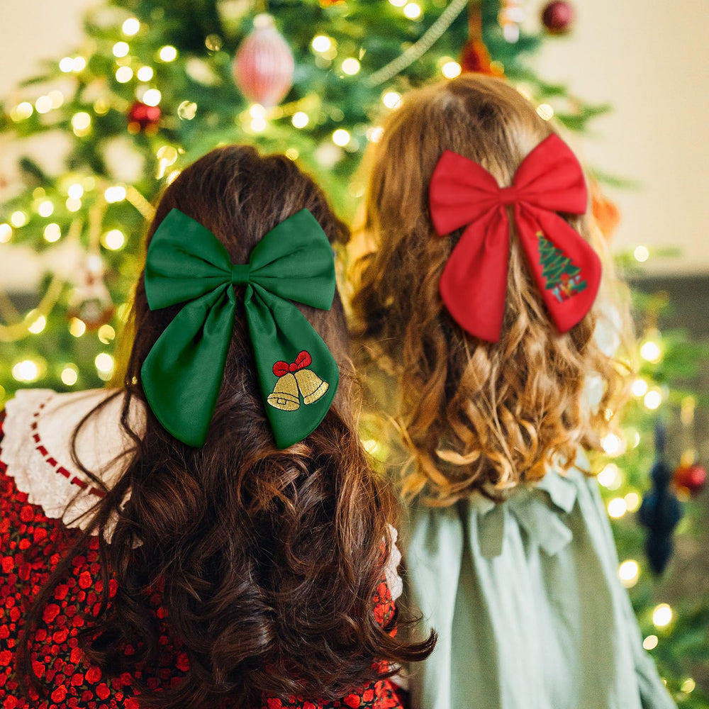 Soulchen Christmas bow with bell embroidery enhances holiday outfits and stays in place