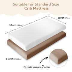 SOULFUL standard 28x52 crib sheets with elastic-fit for secure, flat surface.