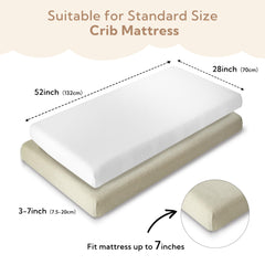 SOULFUL muslin crib sheets 28x52 fit, elastic edge ensures secure flat fit.