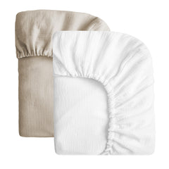 SOULFUL muslin crib sheets 28x52 white and light tan pack for snug standard crib fit