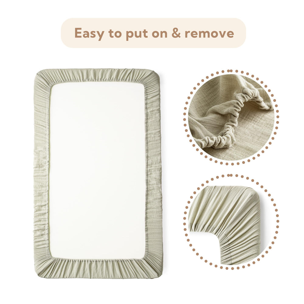 SOULFUL muslin crib sheets easy-care, durable after many washes.
