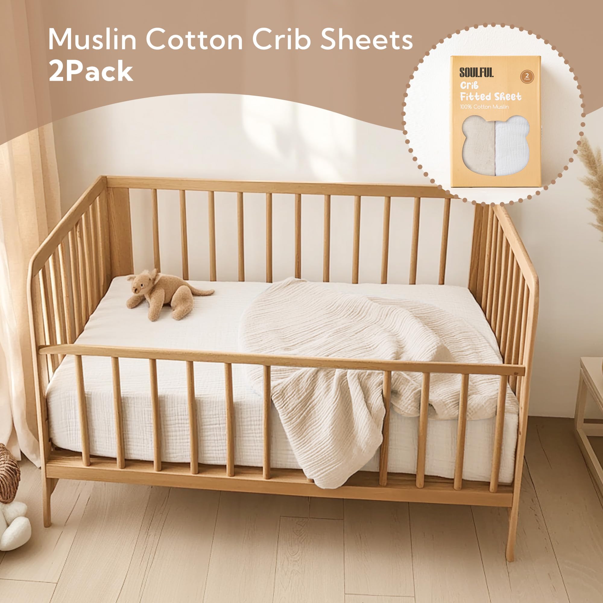 SOULFUL Muslin crib sheets come gift-ready in an attractive package.