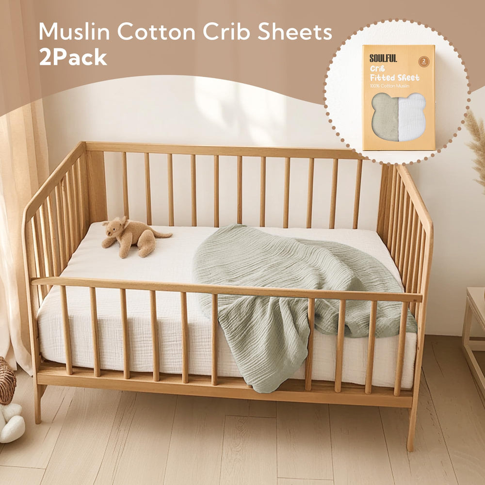 SOULFUL muslin crib sheets gift-ready packaging, perfect for new parents.