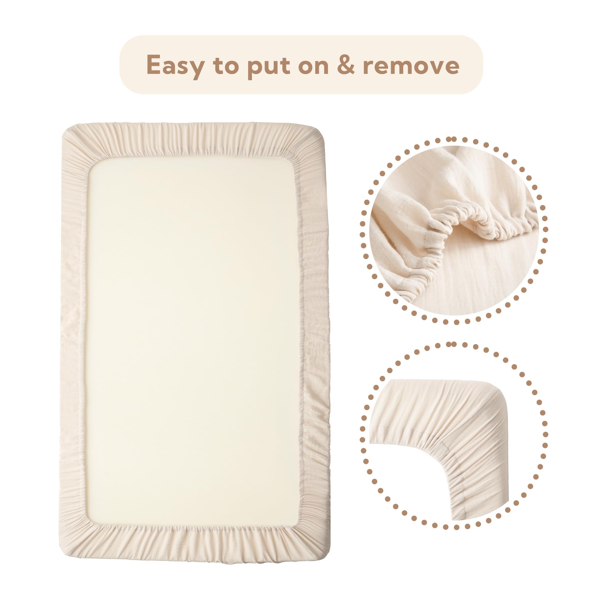 SOULFUL Muslin crib sheets fit standard 28x52 crib mattresses snugly.
