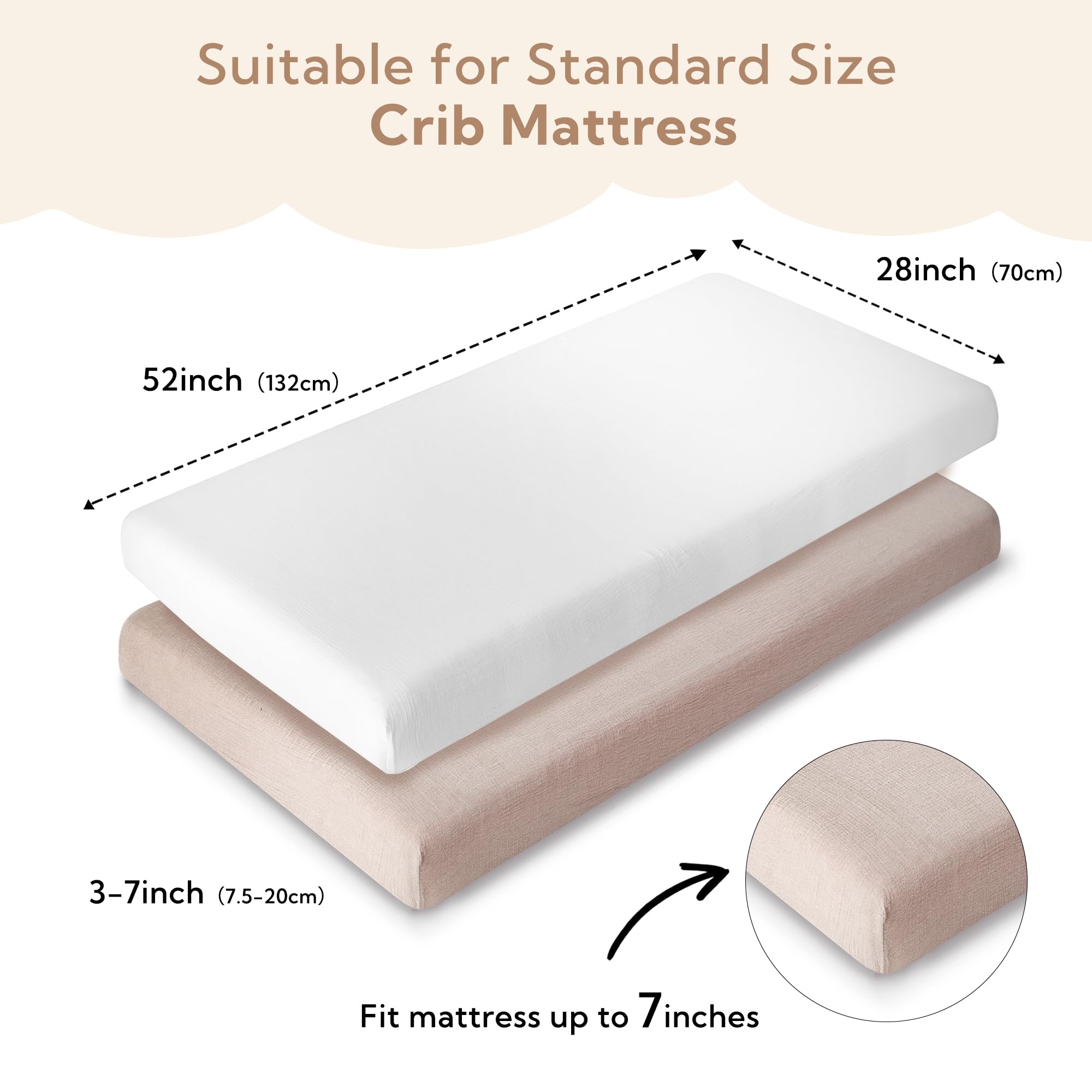 SOULFUL Muslin crib sheets two-pack colors White and Mist Pink coordinate nursery.