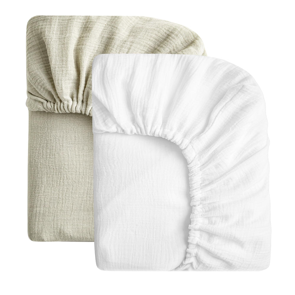 SOULFUL muslin crib sheets texture close-up, soft breathable fabric aids comfortable sleep.