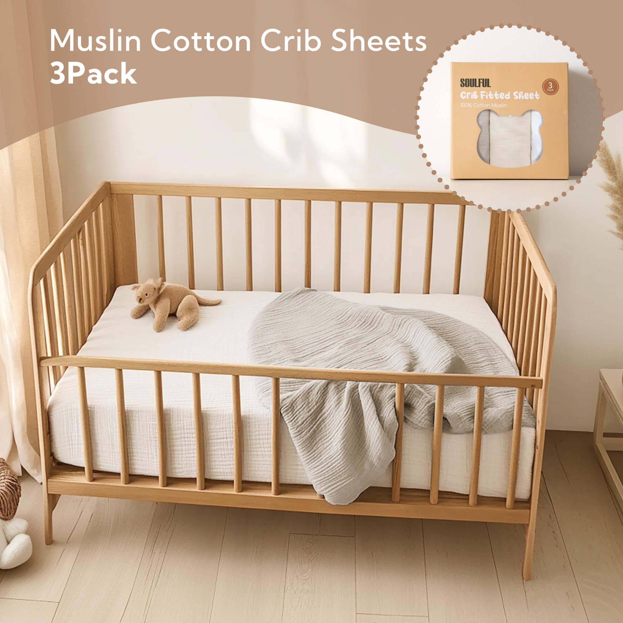 SOULFUL neutral colors close-up: white, beige, light tan for unisex nurseries.