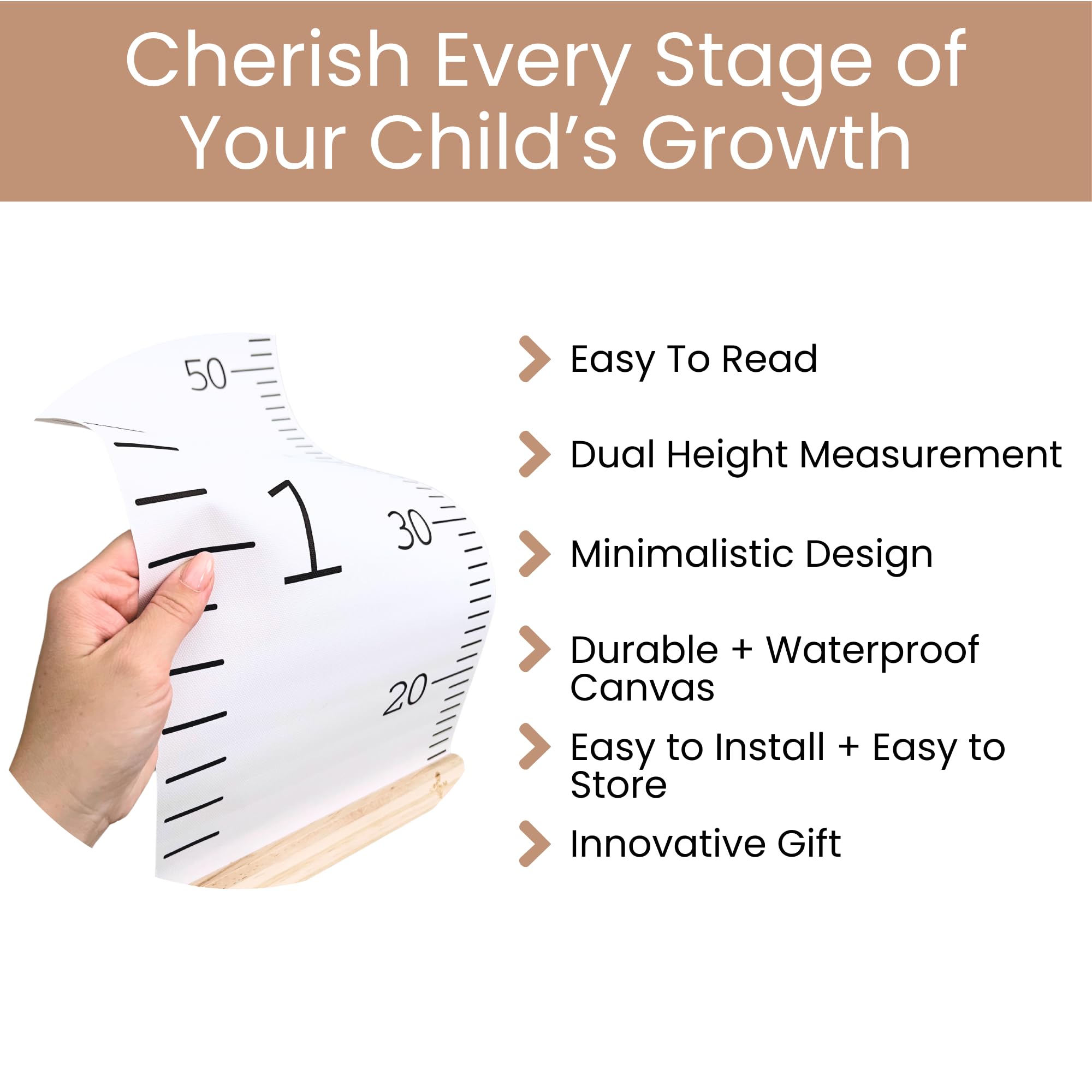 Soundly Made Growth Chart wall hanging-clip enables quick, damage-free setup