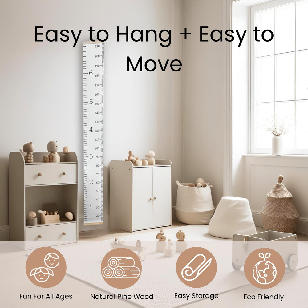Soundly Made Growth Chart wall storage box highlights the wooden box included for gifting