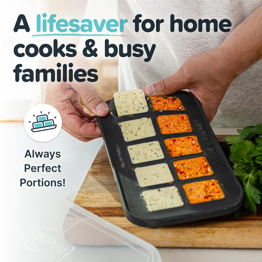 Souper Cubes lemon juice freezer tray measures portions for recipes.