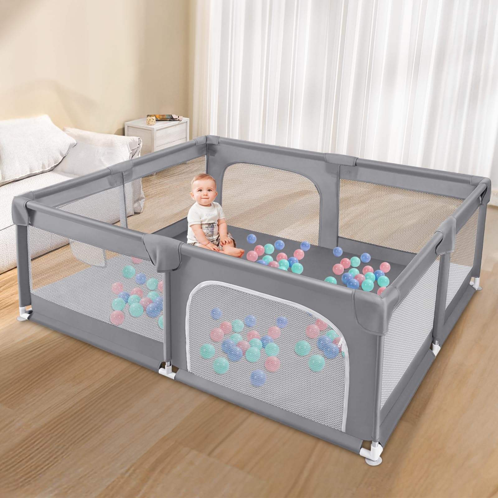 Sour Lemon playpen mesh sides provide visibility and airflow for safer play