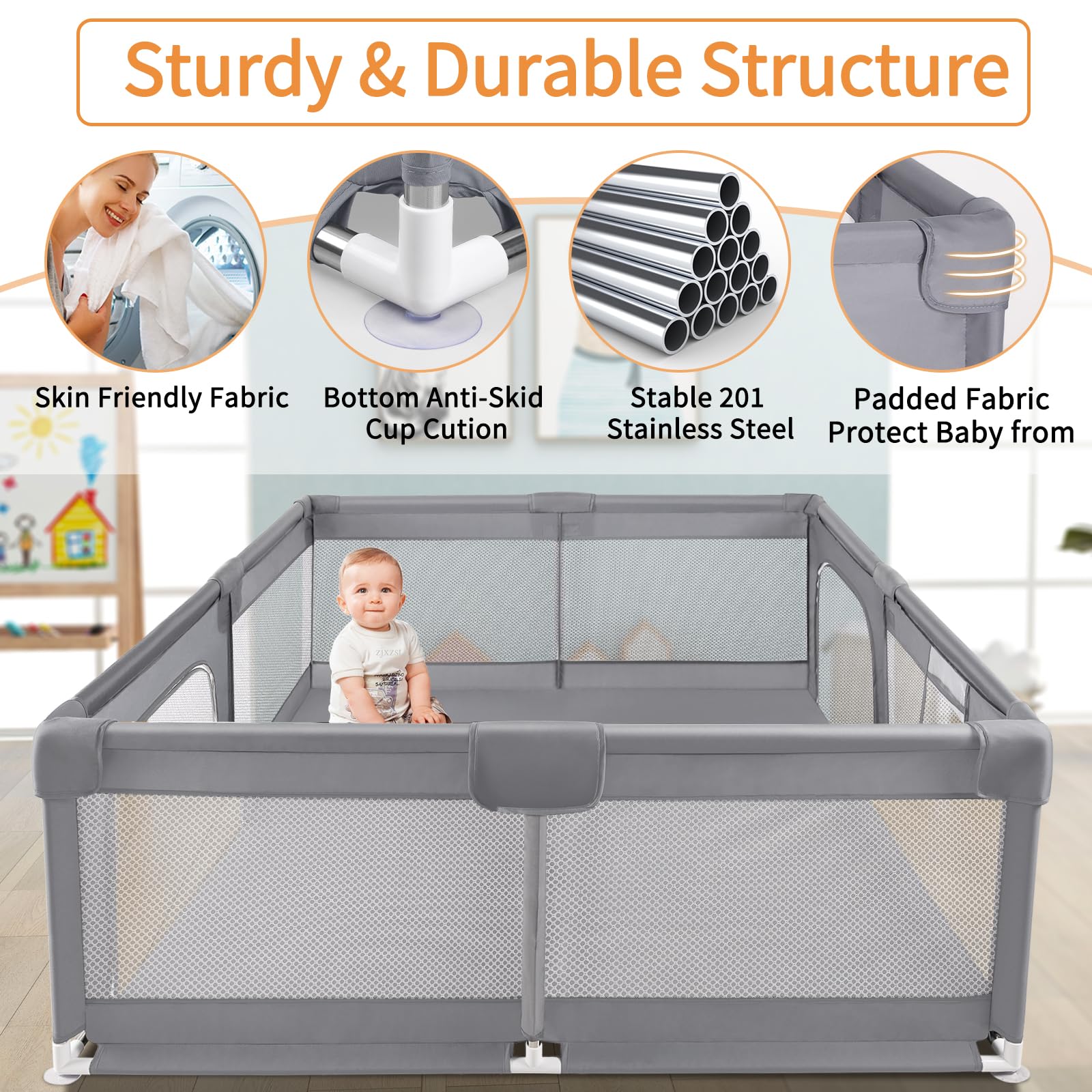 Sour Lemon non-slip bottom keeps the playpen steady