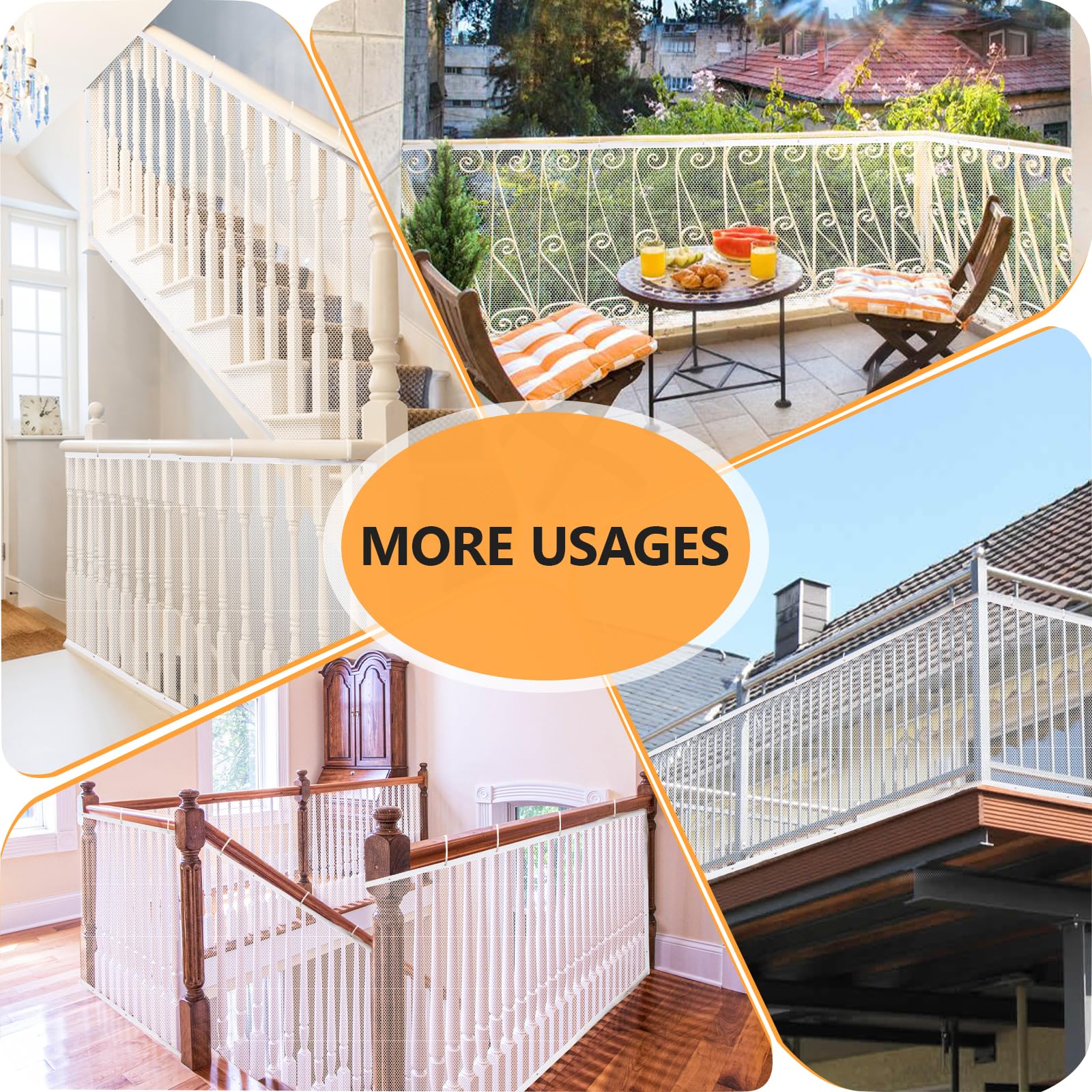 South to East 15ft-3ft dimension netting ensures broad coverage for most railings.