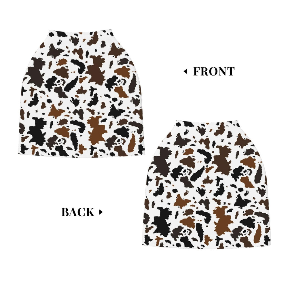Sozzjile brown cow print high chair cover protects surfaces and simplifies mealtime.
