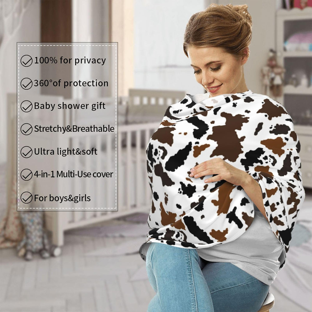 Sozzjile brown cow print stroller cover keeps baby shaded and comfy during strolls.