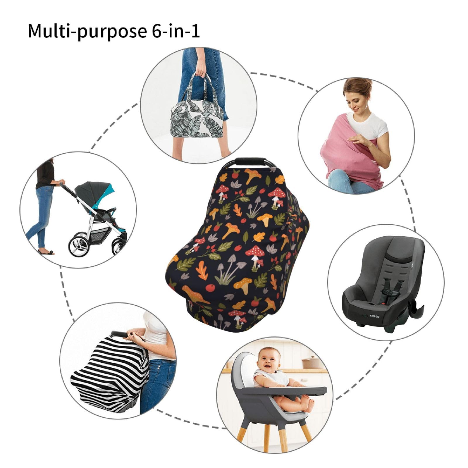 Sozzjile nursing cover doubles as stroller and high chair cover.