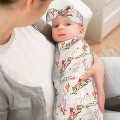 Sozzjile western swaddle set flatlay displays complete gift-worthy outfit