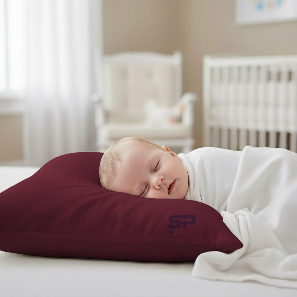 SP Cotton burgundy pillowcase zipper close demonstrates secure travel cover.
