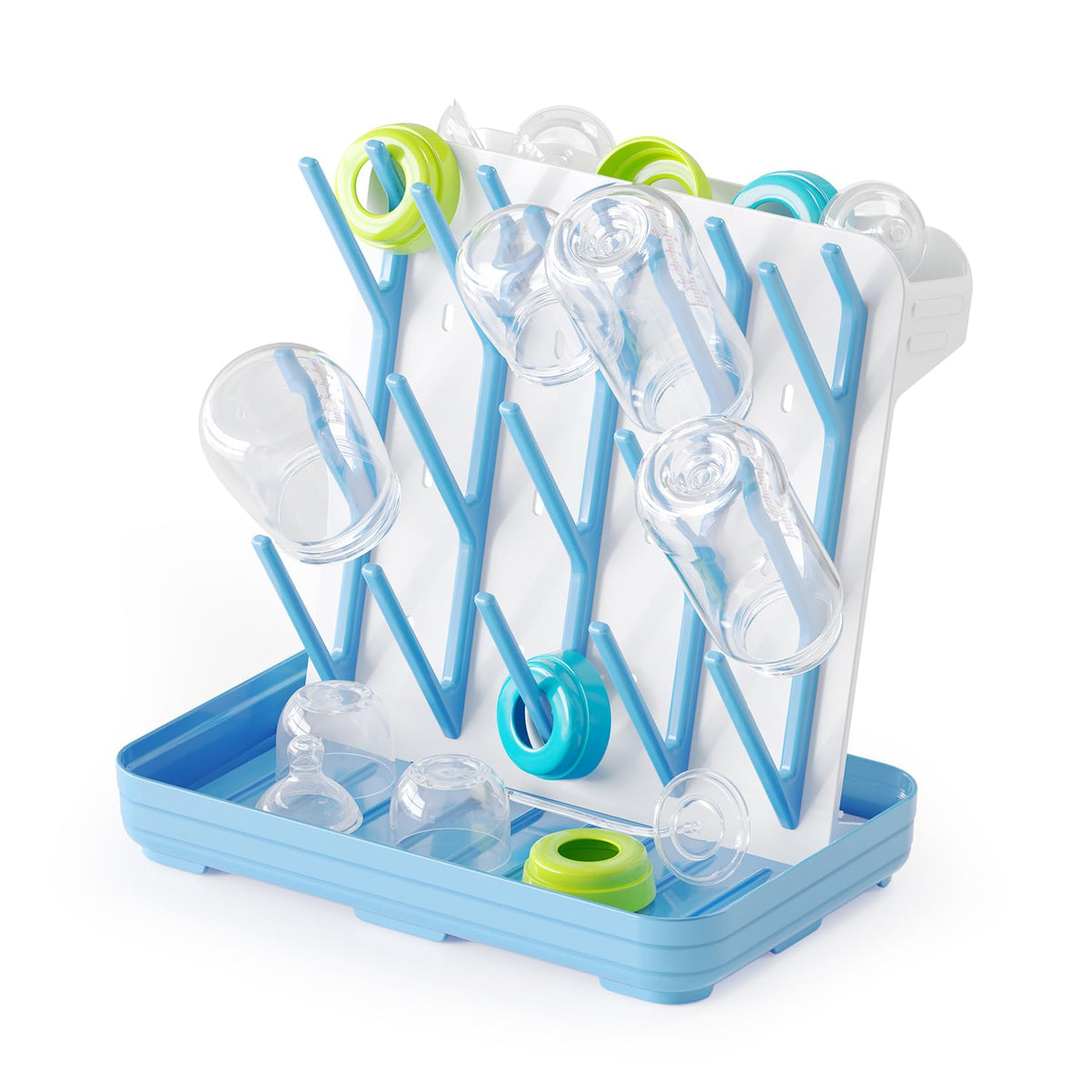 SpaceAid baby bottle drying rack with 20 hooks keeps bottles organized for busy mornings.