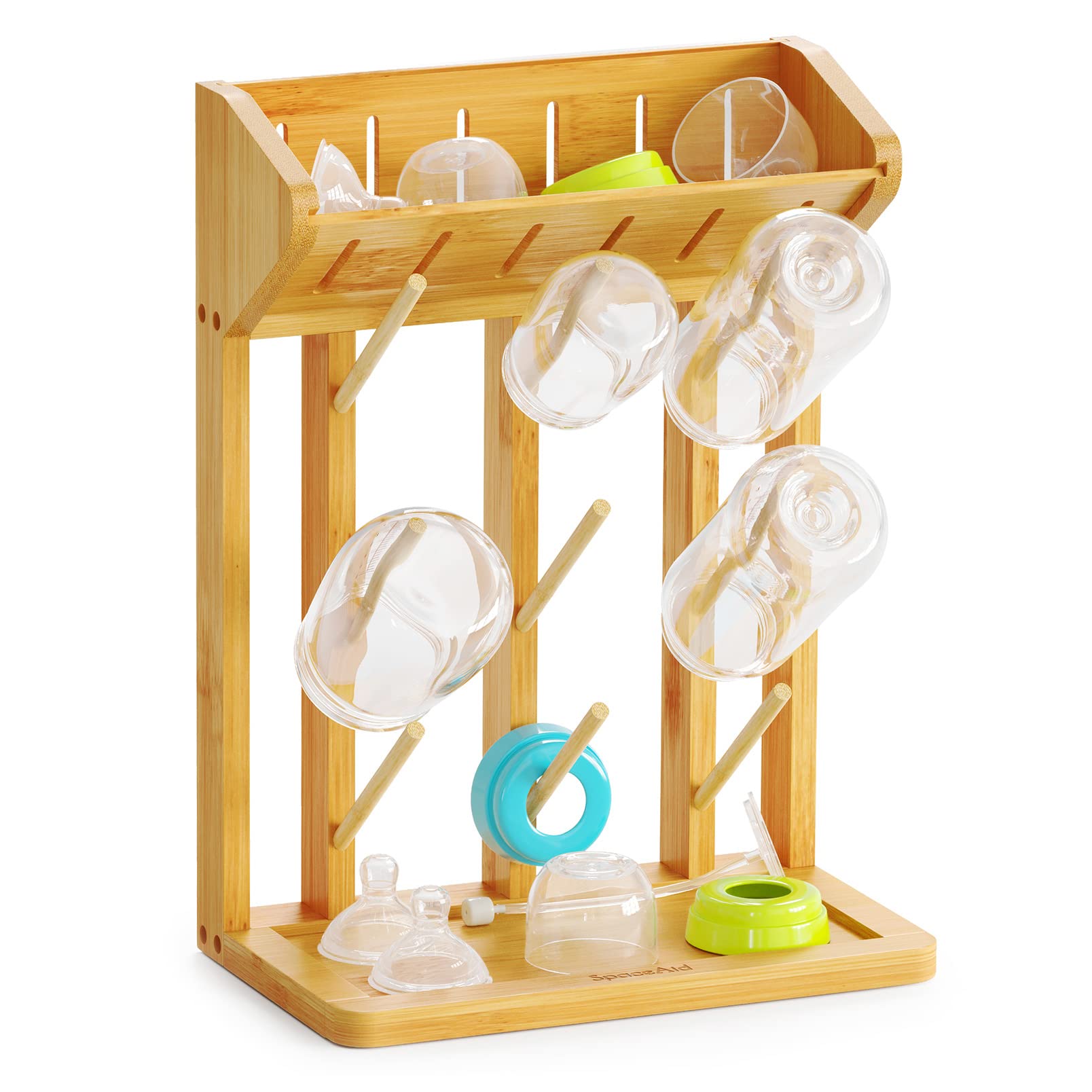SpaceAid bamboo bottle drying rack assembly shows easy setup for a tidy kitchen