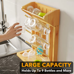 SpaceAid bamboo bottle-drying rack bottles and lids organized for quick prep