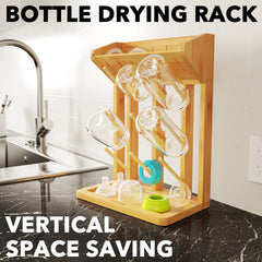 SpaceAid bamboo bottle-drying rack counter-space keeps counters clear after washing