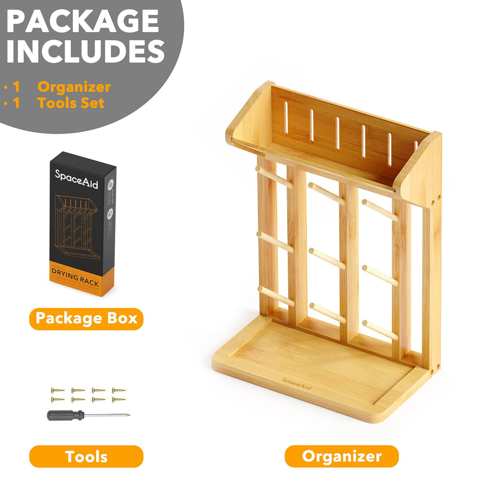 SpaceAid bamboo-bottle-drying rack natural finish complements any kitchen