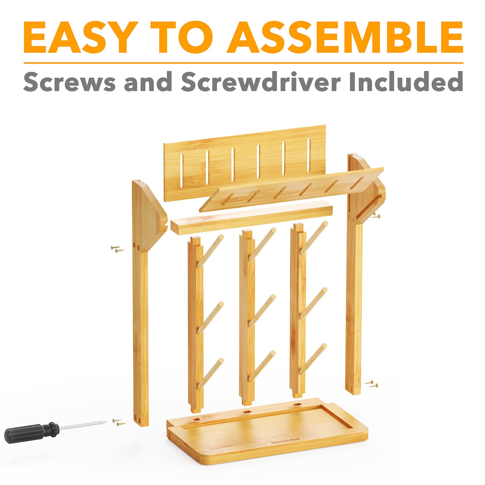 SpaceAid bamboo bottle-drying rack sturdy construction supports varied bottle sizes