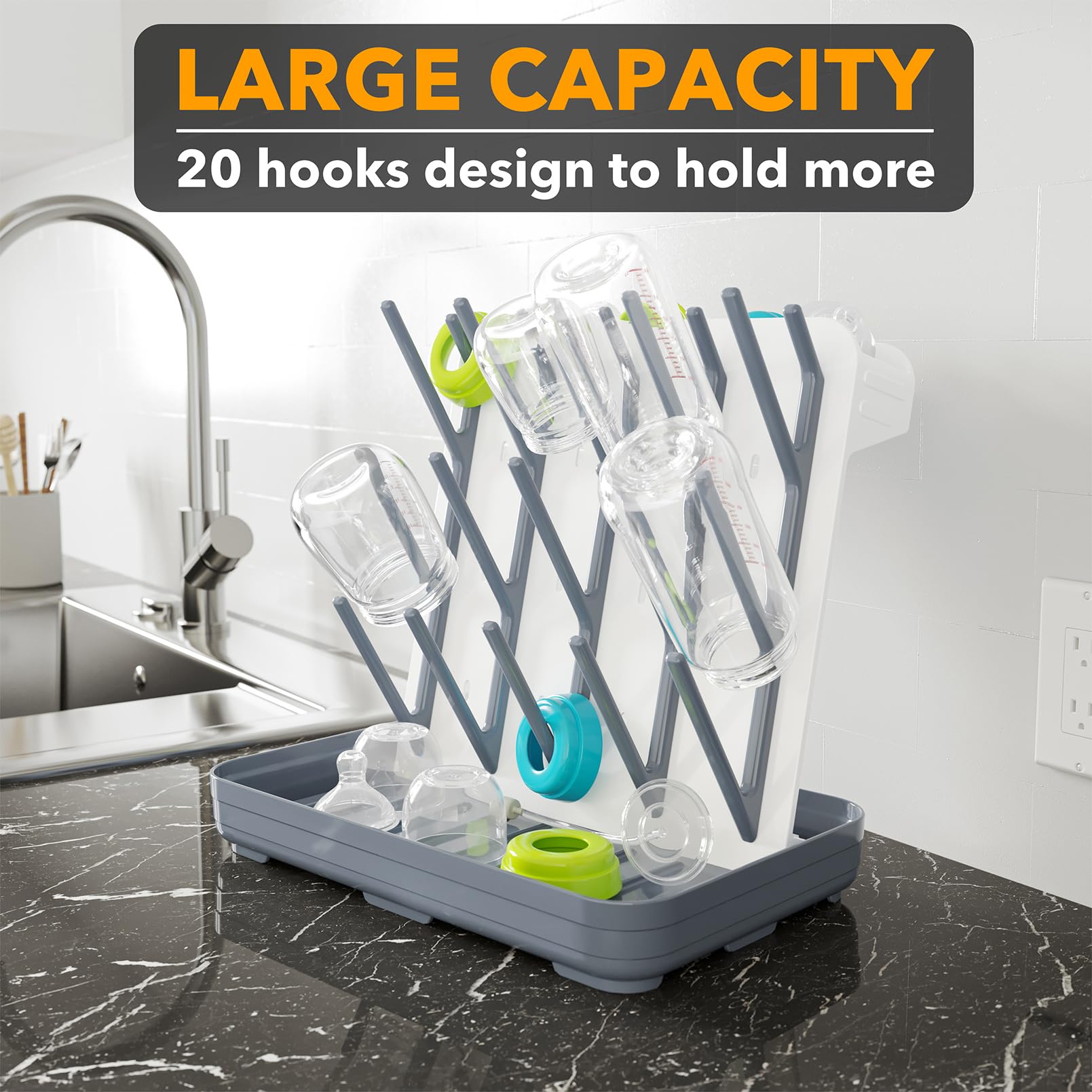 SpaceAid vertical drying rack design frees counter space in a busy kitchen