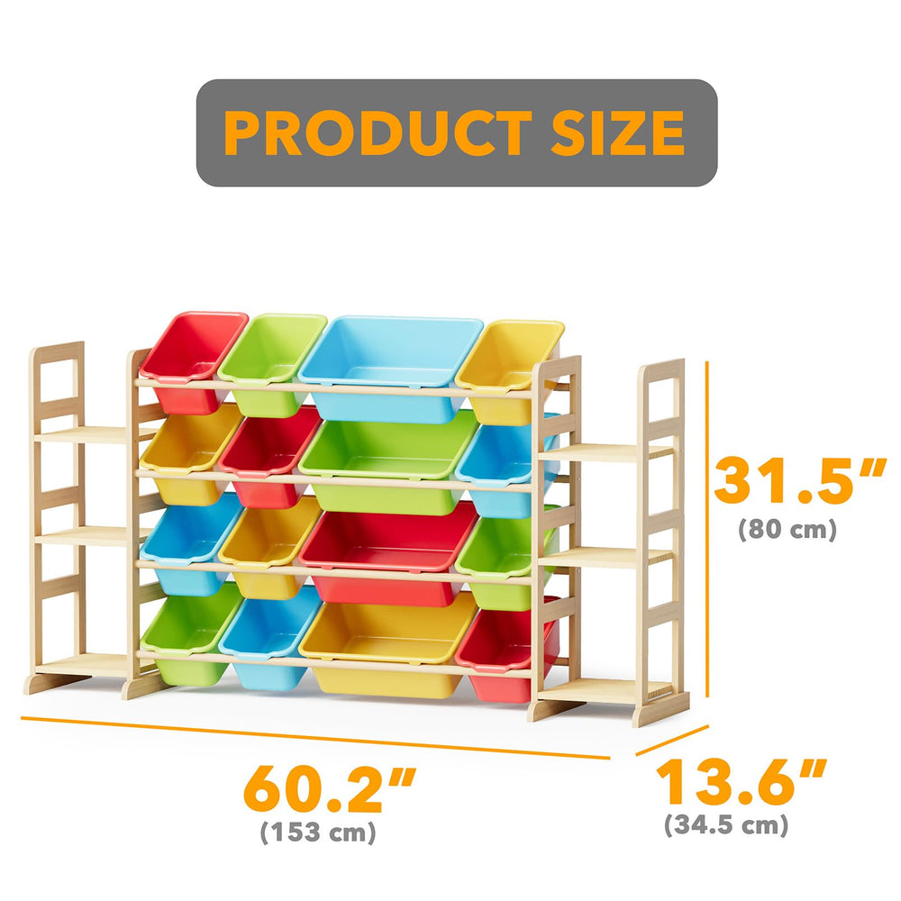 SpaceAid large-bin storage highlights 15.5x11.5x5 bins for quick toy sorting