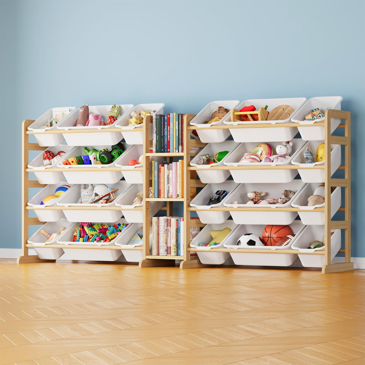 SpaceAid large toy storage organizer with 24 bins and 3 shelves in white for organized play.