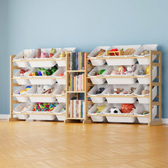 SpaceAid large toy storage organizer with 24 bins and 3 shelves in white for organized play.