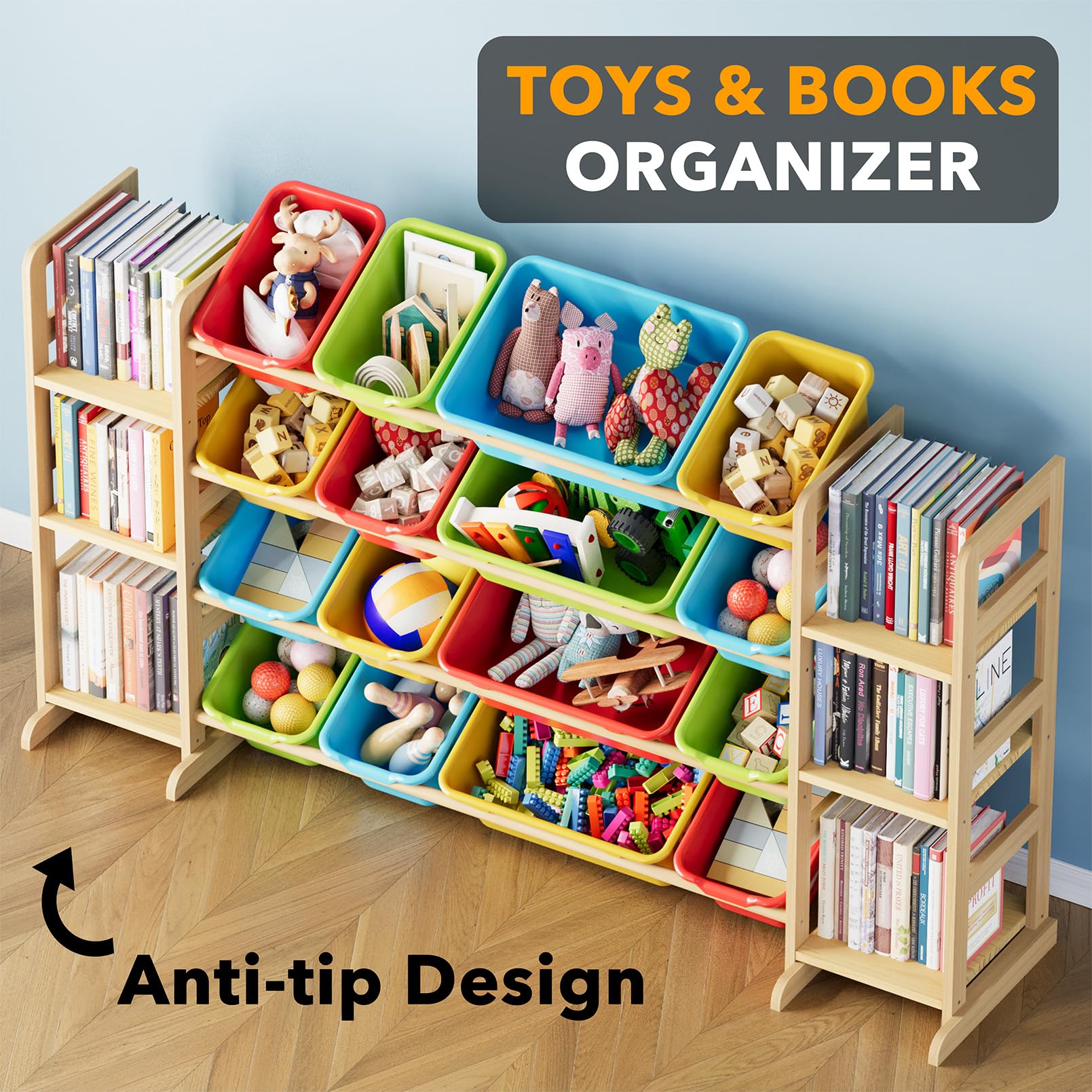 SpaceAid solid-pine-frame shows sturdy frame for durable toy storage