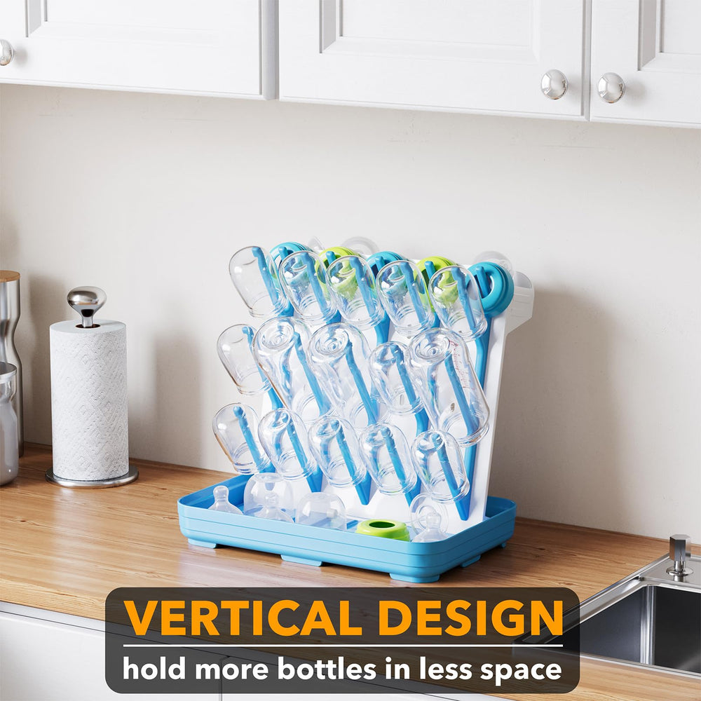 SpaceAid space-saving design maximizes counter space while drying bottles and accessories.