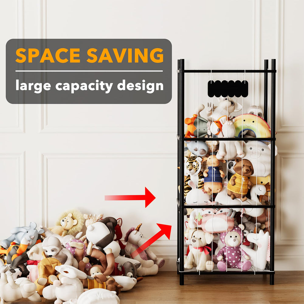 SpaceAid stuffed animal storage organizer durable wood bars reinforce structure for active kids.